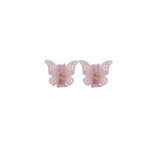 A pair of light pink butterfly-shaped hair claw clips with a perforated lace design and a gold-tone metal center, shown on a plain white background.