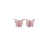 A pair of light pink butterfly-shaped hair claw clips with a perforated lace design and a gold-tone metal center, shown on a plain white background.